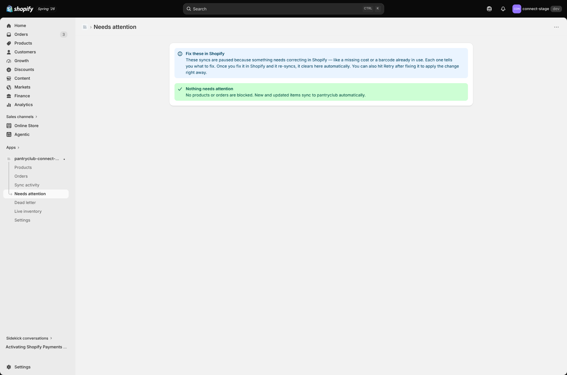 The Needs attention page